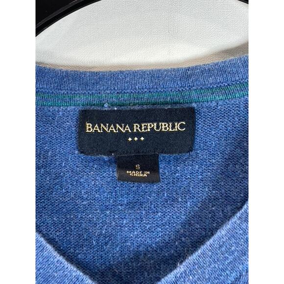 BANANA REPUBLIC Men's Blue Regular-Fit V-Neck Long Sleeve Pullover Sweater SZ S - Picture 10 of 11